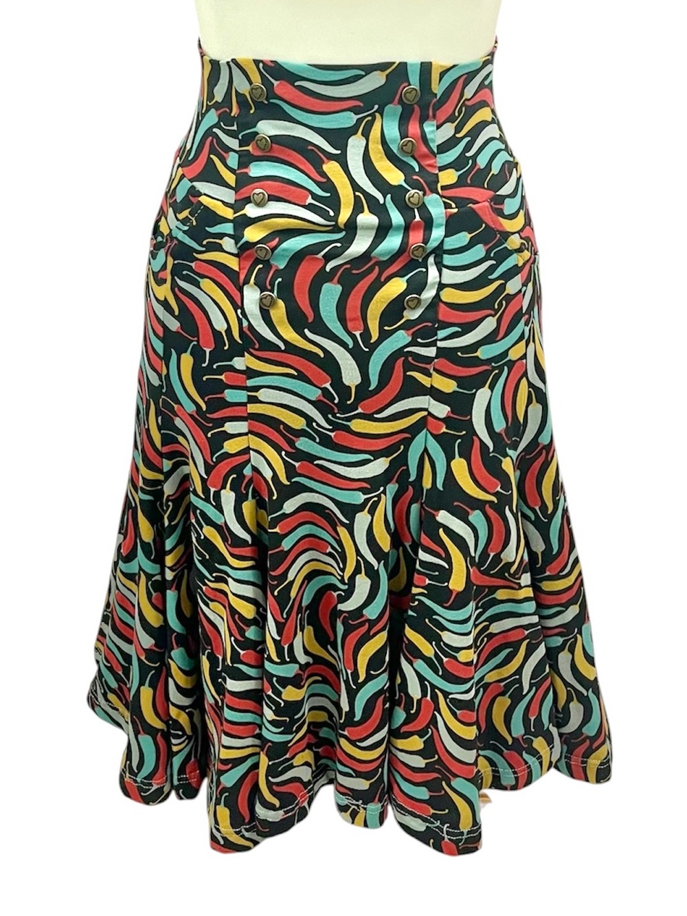 Effie’s Heart Modcloth Retro Southwestern Chili Pepper Heart Button Swing Skirt